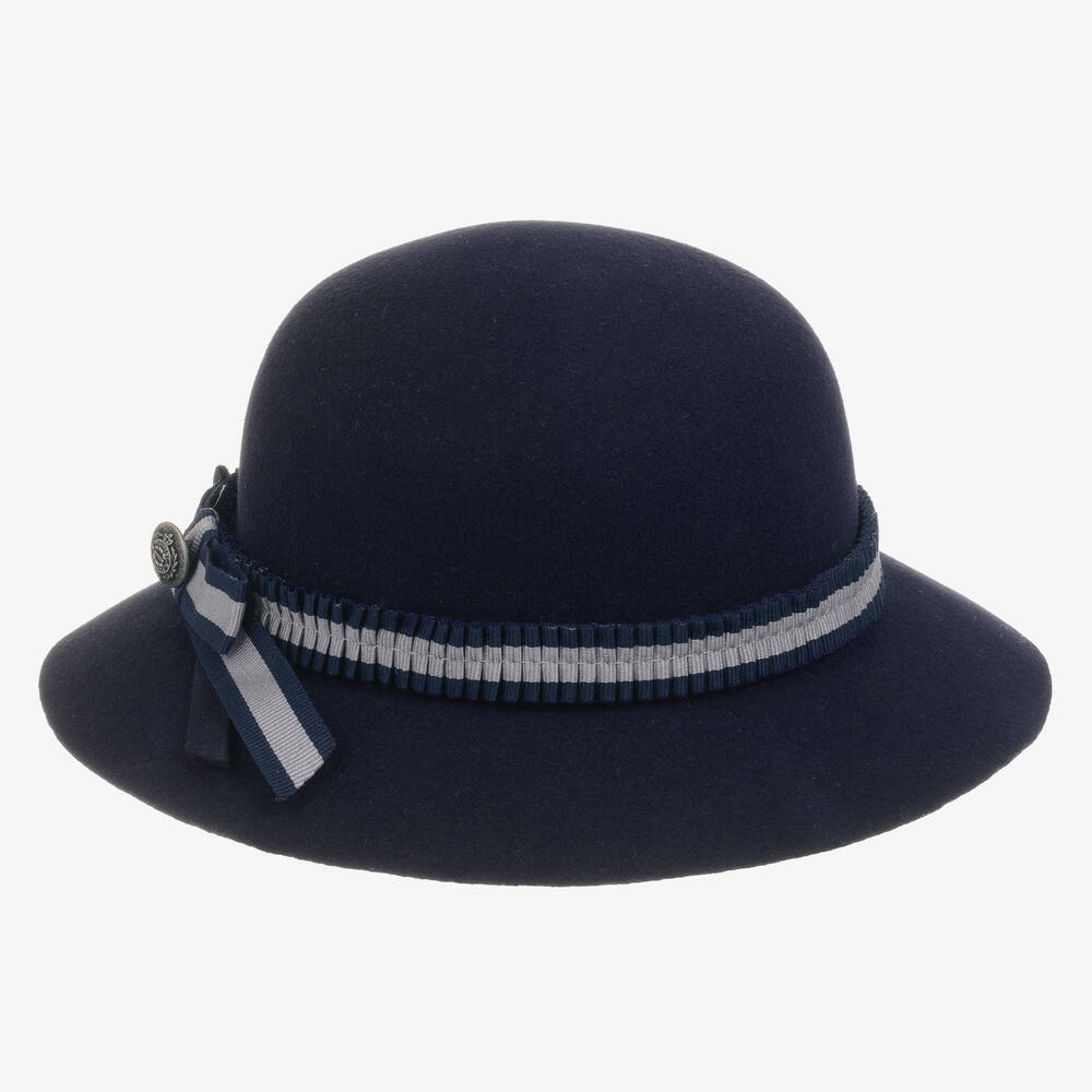 Patachou - Girls Navy Blue Felted Wool Boater Hat | Childrensalon