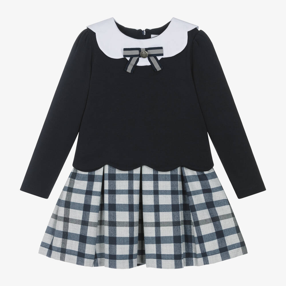 Patachou - Girls Navy Blue & Grey Jersey Dress | Childrensalon