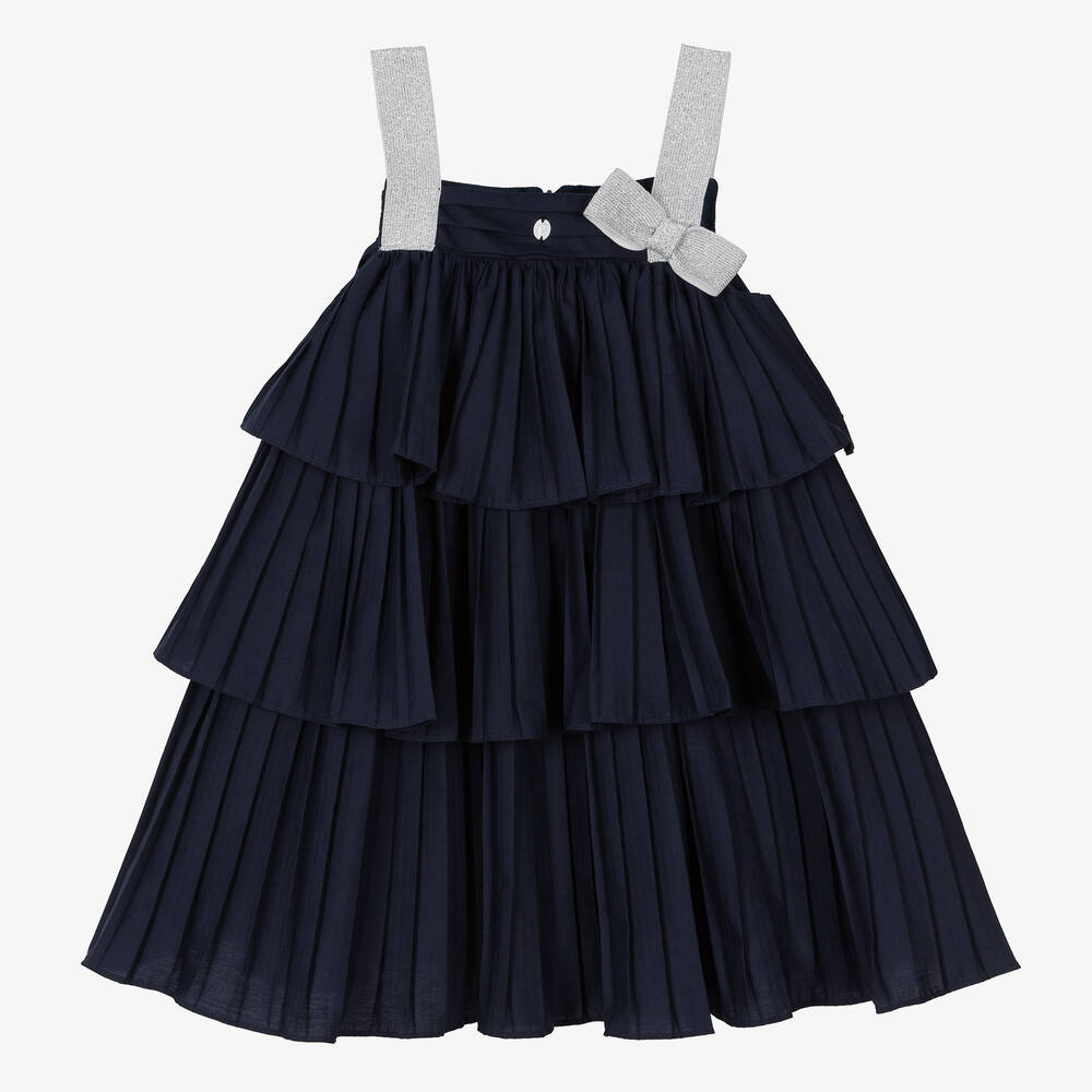 Patachou - Girls Navy Blue Pleated Dress | Childrensalon