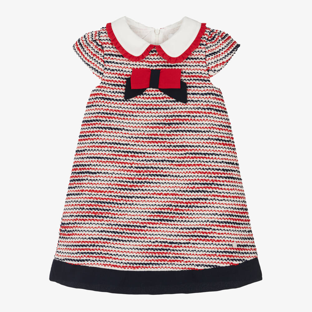 Patachou - Girls Navy Blue & Red Tweed Dress | Childrensalon
