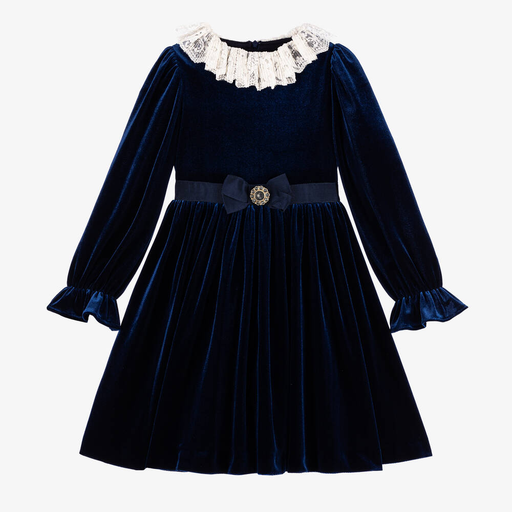Shop Patachou Girls Navy Blue Velour Dress