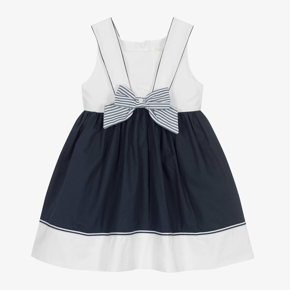 Patachou - Robe bleue et blanche en coton fille | Childrensalon