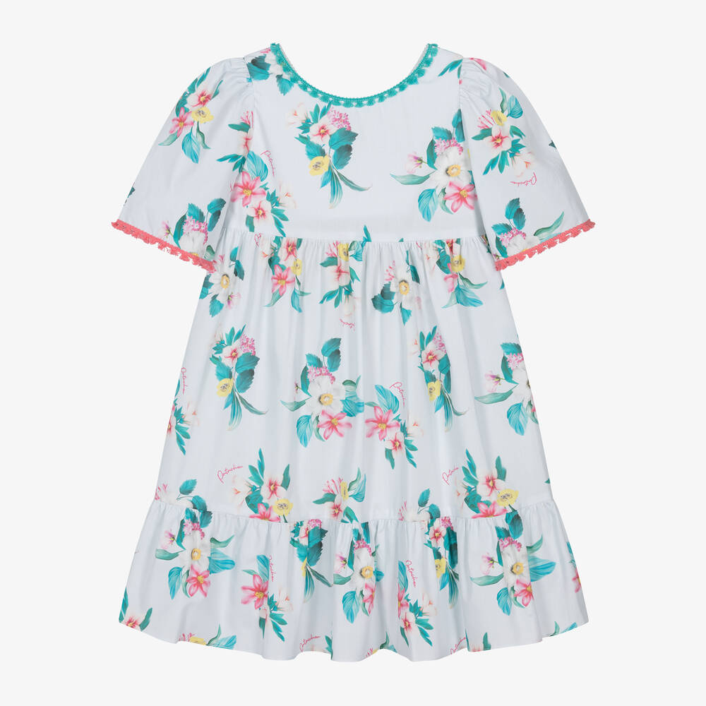 Patachou - Голубое хлопковое платье с цветами для девочек | Childrensalon