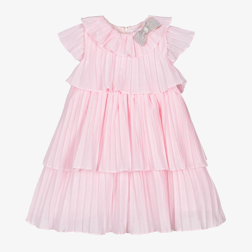 Patachou - Robe rose pâle plissée en coton fille | Childrensalon