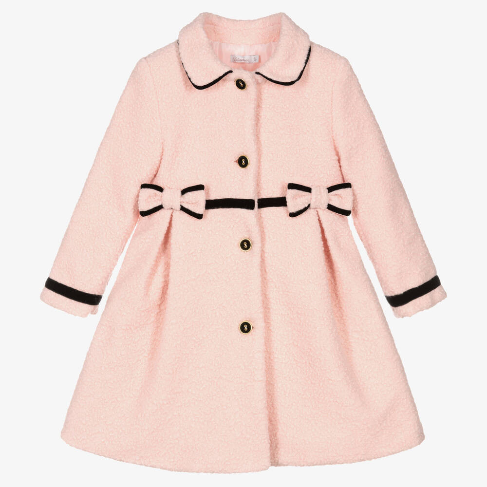 Patachou - Girls Pink & Black Bouclé Coat | Childrensalon