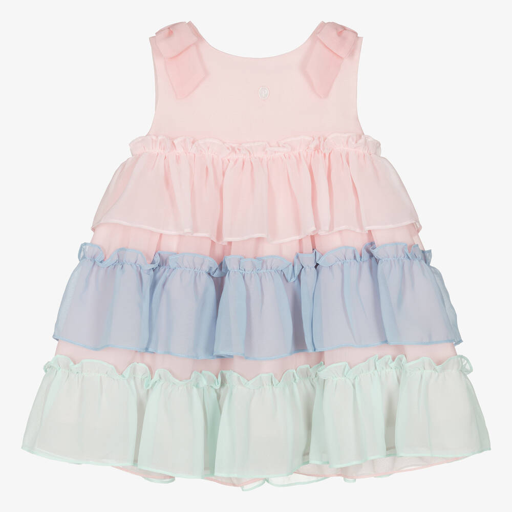 Patachou - Girls Pink & Blue Chiffon Ruffle Dress | Childrensalon