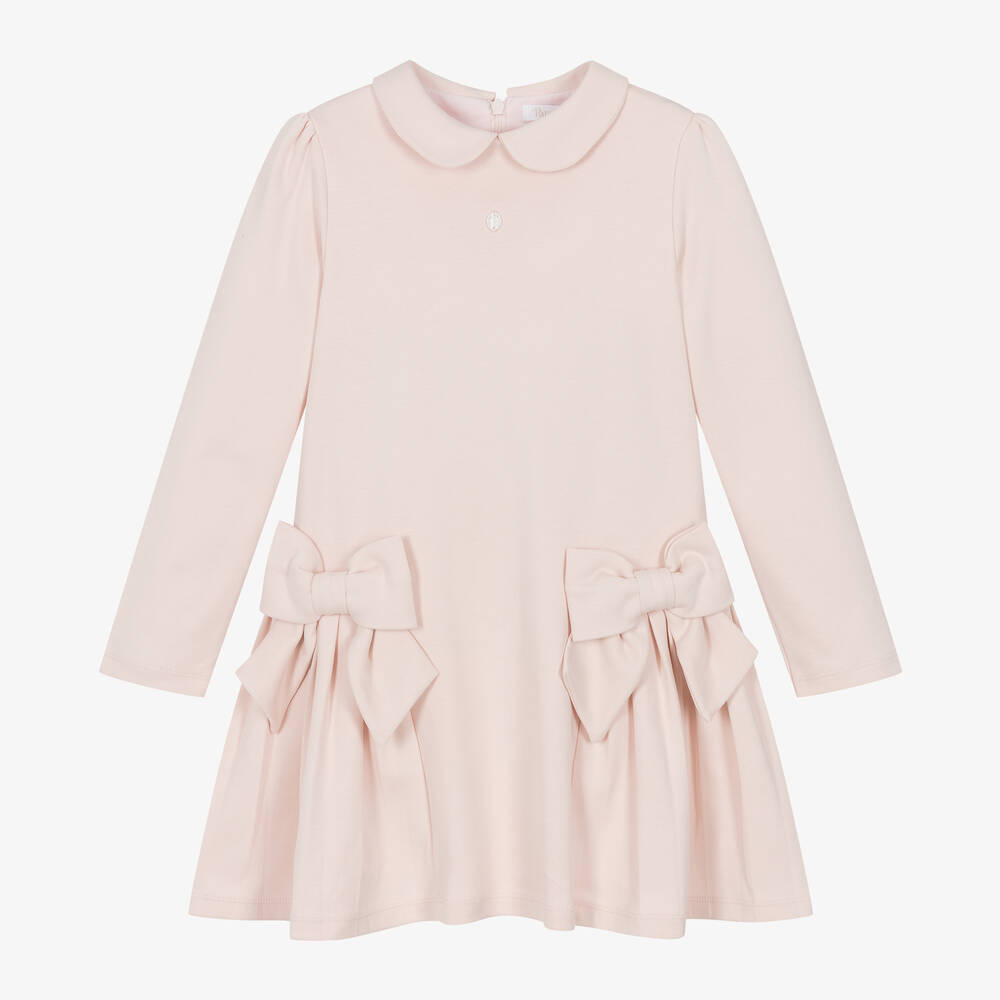 Patachou - Girls Pink Cotton Jersey Bow Dress | Childrensalon