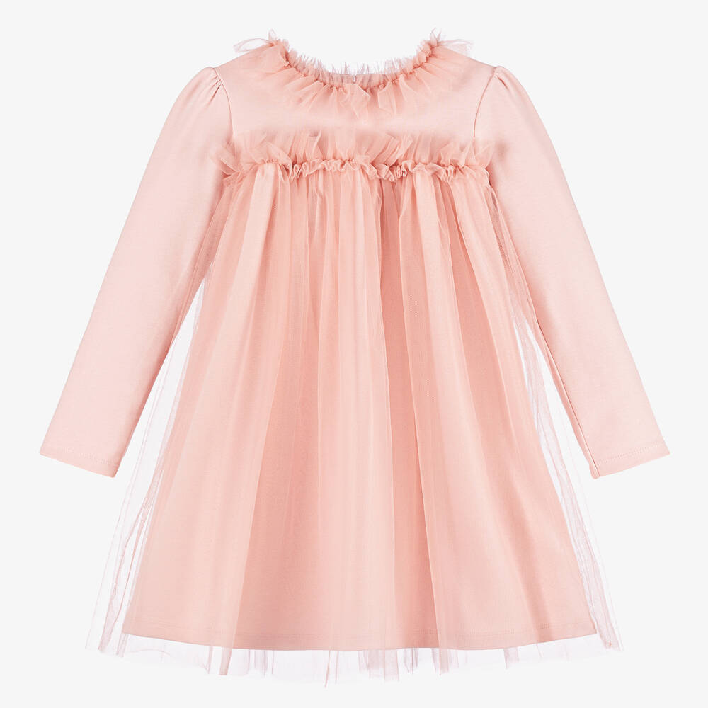 Patachou - Girls Pink Cotton & Tulle Dress | Childrensalon