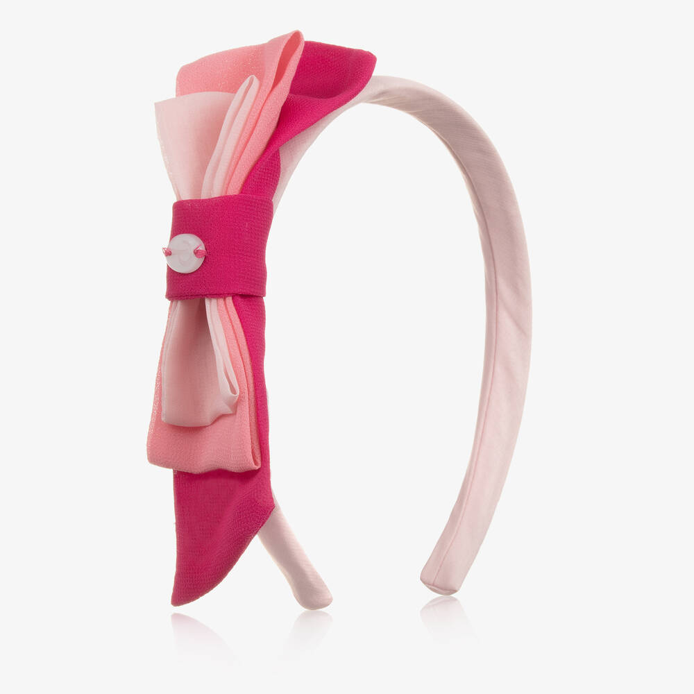 Patachou - Girls Pink Crêpe Chiffon Bow Hairband | Childrensalon