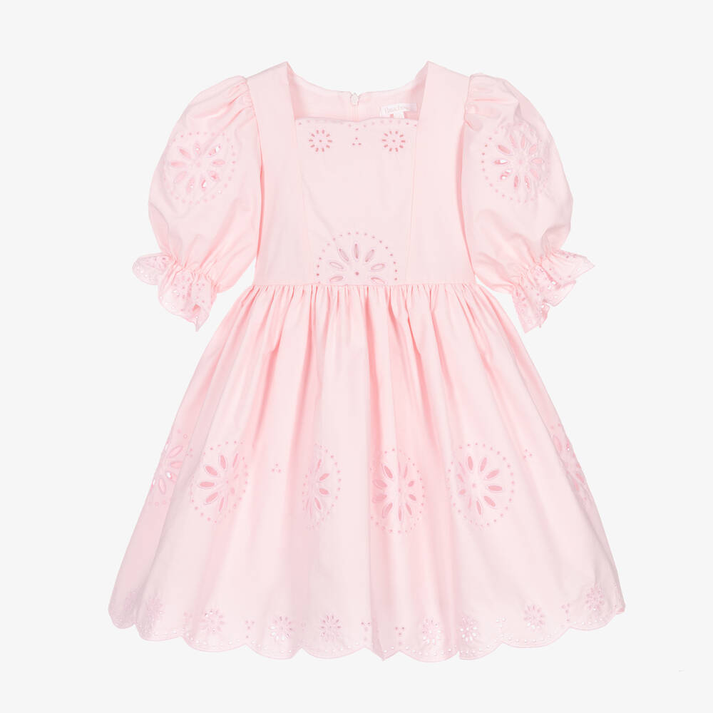 Patachou - Girls Pink Embroidered Cotton Dress | Childrensalon