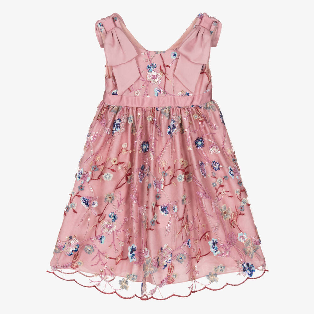 Patachou - Girls Pink Embroidered Floral Dress | Childrensalon