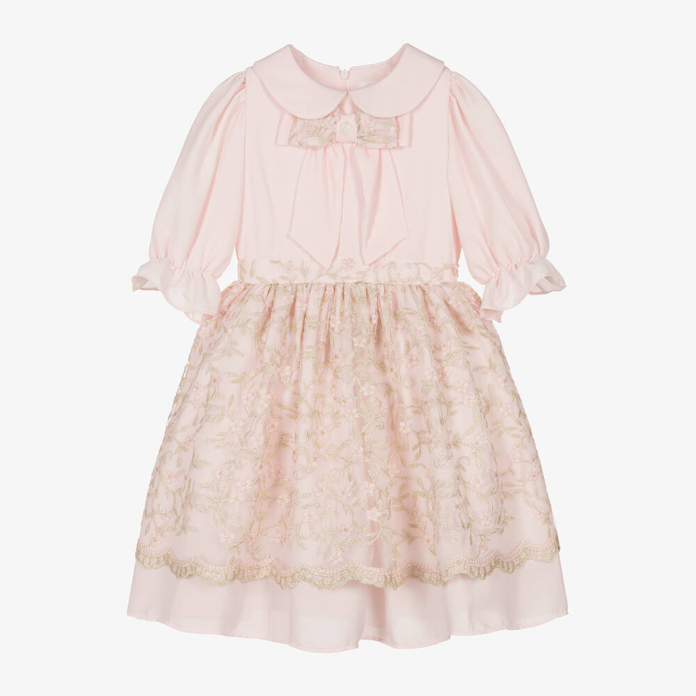 Patachou - Girls Pink Embroidered Tulle Dress | Childrensalon