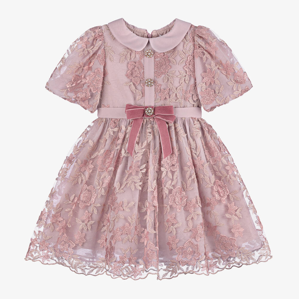 Shop Patachou Girls Pink Embroidered Tulle Dress