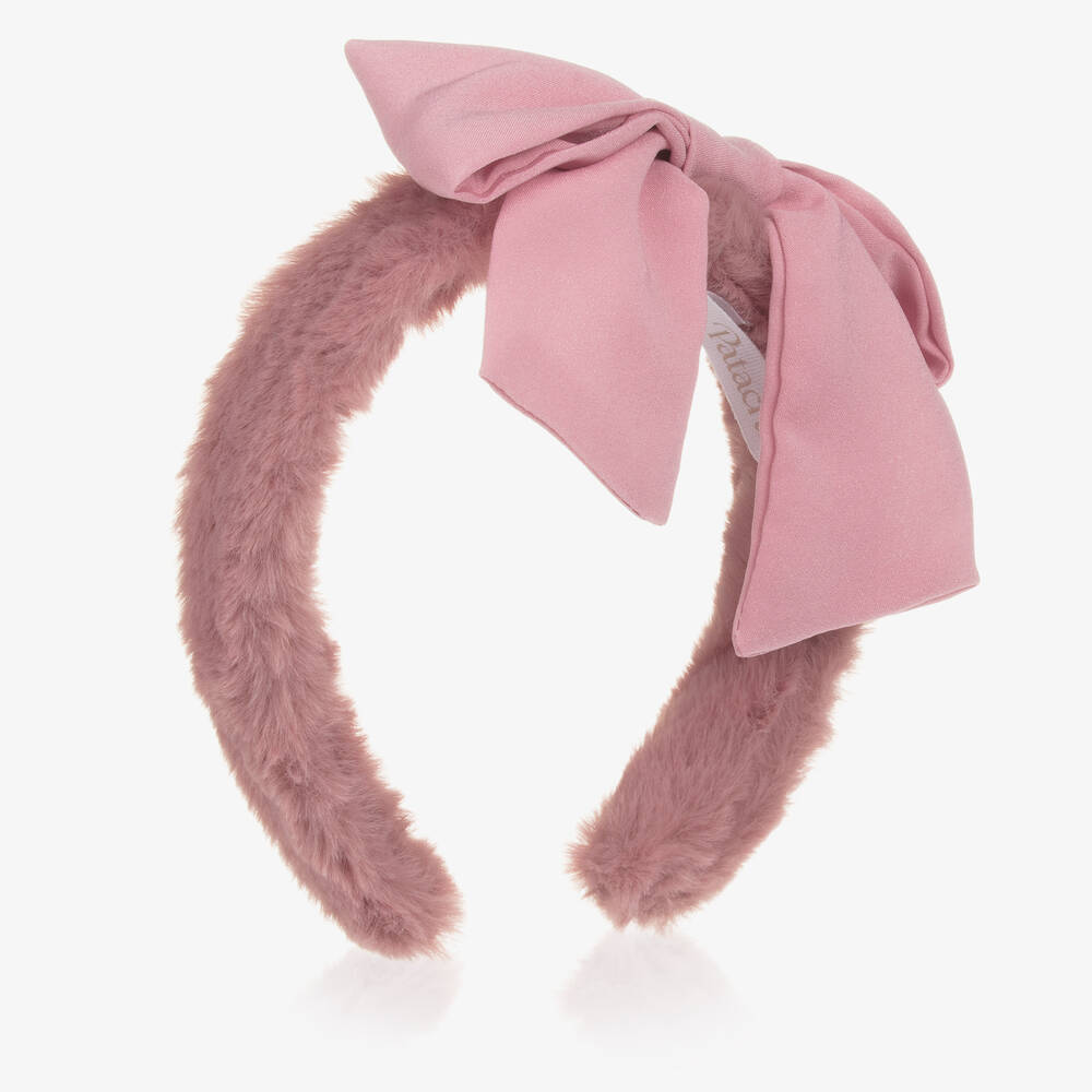 Patachou - Girls Pink Faux Fur & Crêpe Bow Hairband | Childrensalon