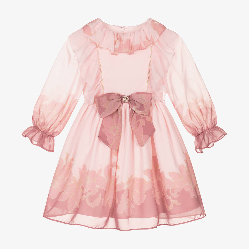 Patachou - Girls Pink Floral Chiffon Dress | Childrensalon