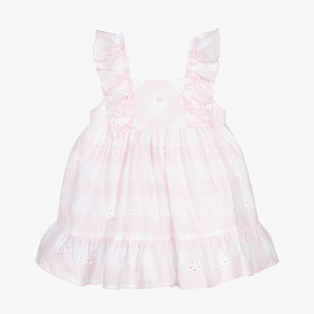 Patachou - Girls Pink Gingham Pinafore Dress | Childrensalon