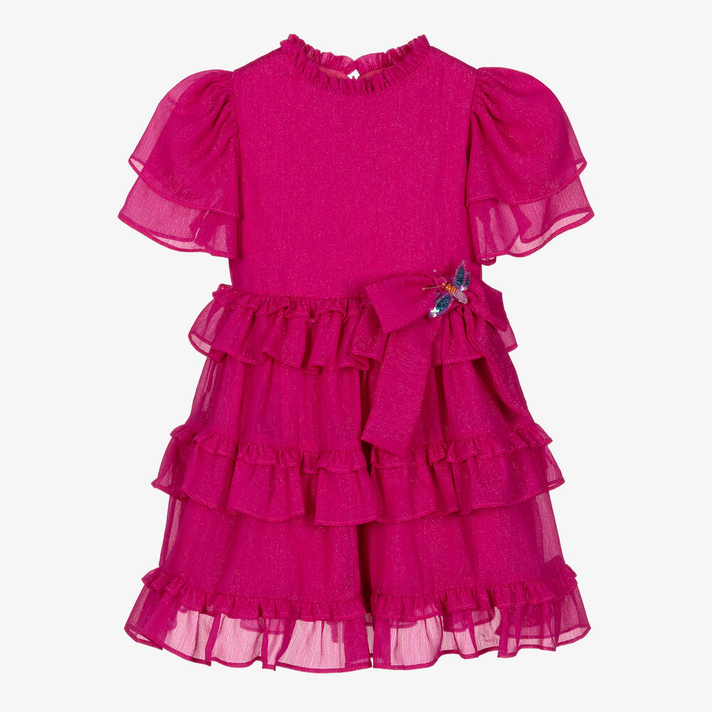 Patachou - Girls Pink Glitter Crêpe Dress | Childrensalon