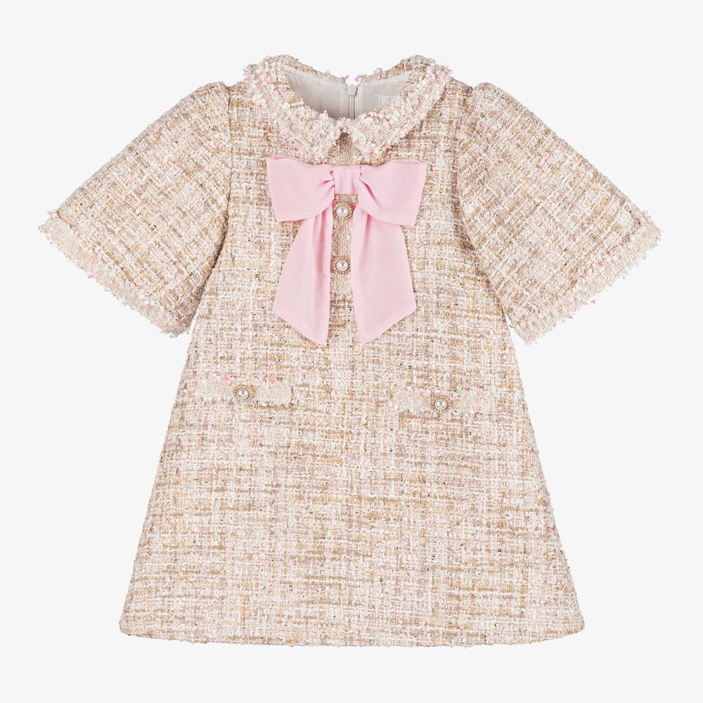 Patachou - Girls Pink & Ivory Tweed Dress | Childrensalon