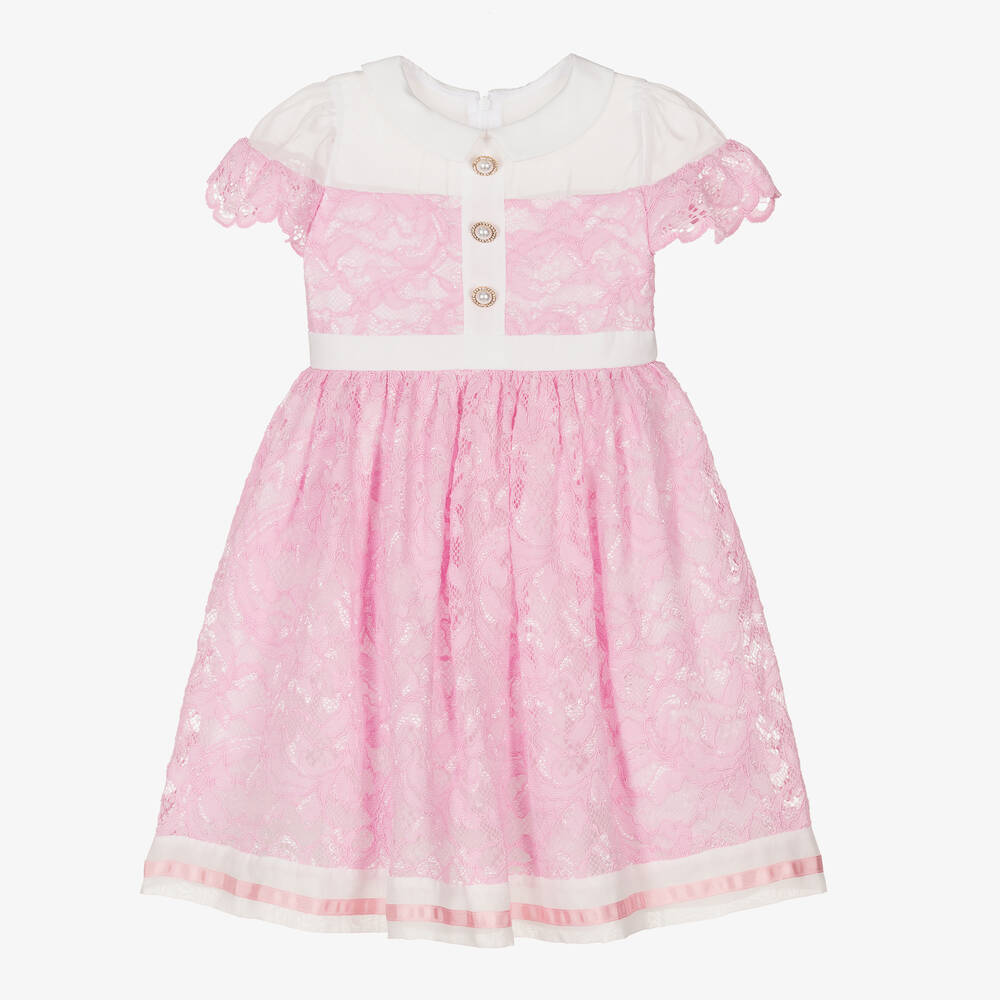 Patachou - Girls Pink Lace & Chiffon Dress | Childrensalon