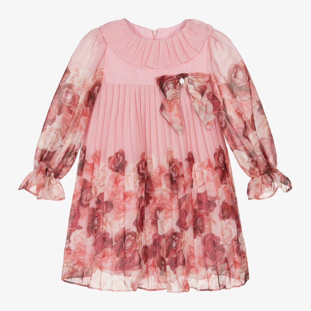 Patachou - Girls Pink Pleated Floral Chiffon Dress | Childrensalon