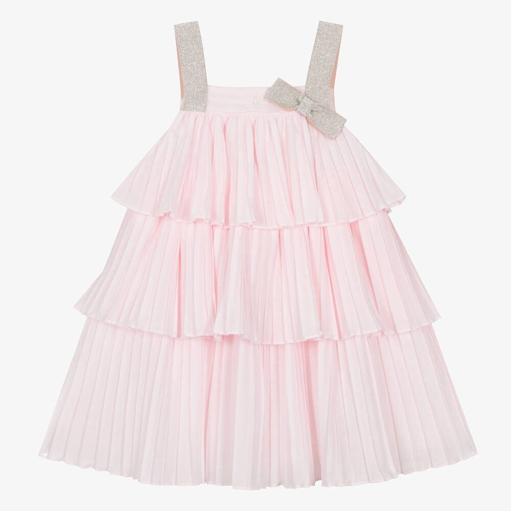 Patachou - Girls Pink Pleated Voile Dress | Childrensalon