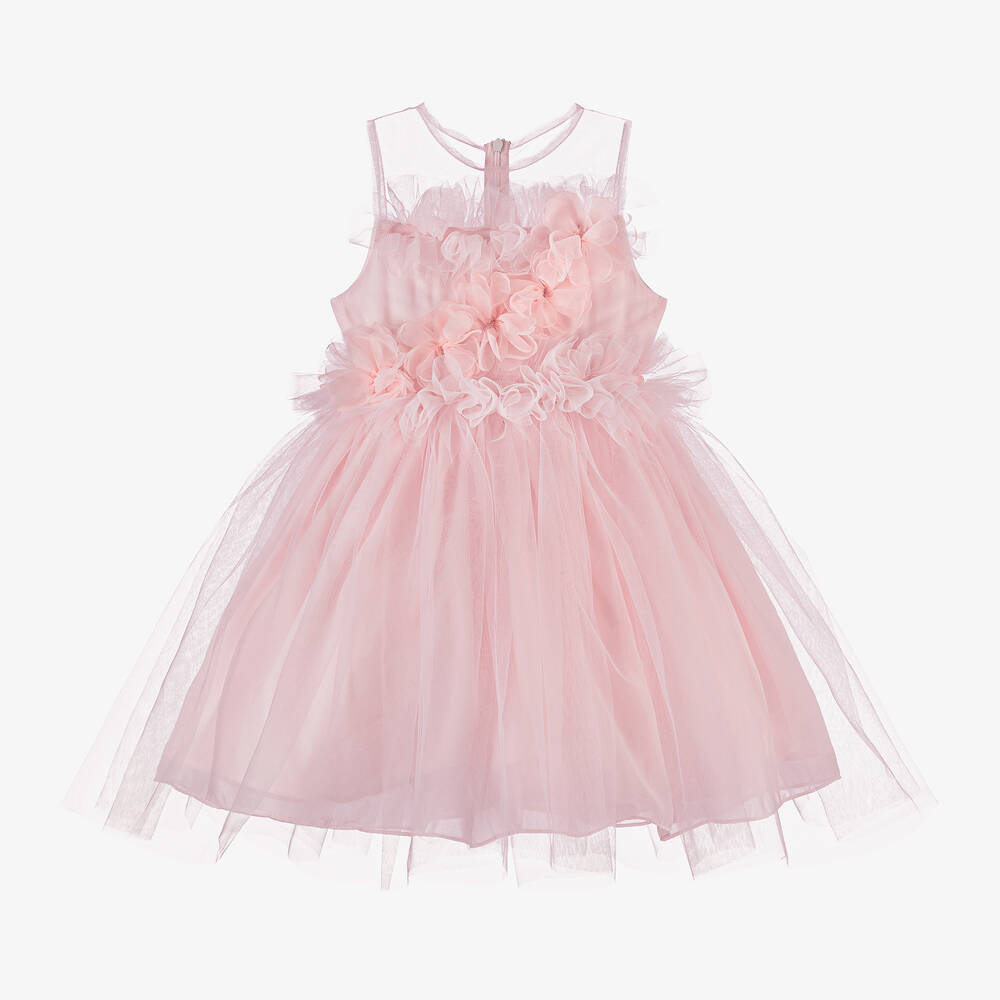 Patachou - Girls Pink Ruffled Tulle Flower Dress | Childrensalon