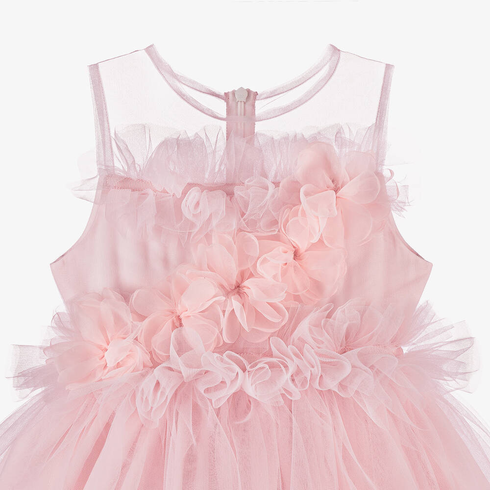 Patachou - Girls Pink Ruffled Tulle Flower Dress | Childrensalon