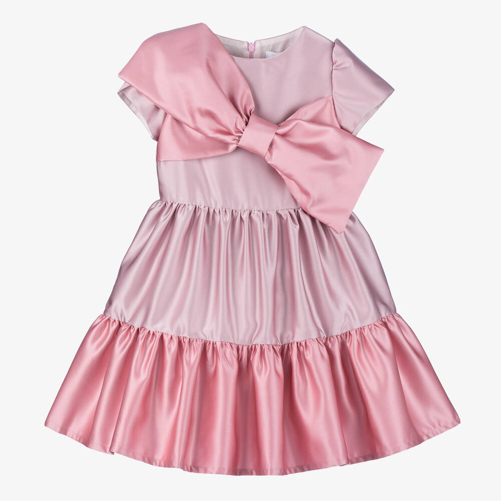 Patachou - Girls Pink Satin Bow Dress | Childrensalon