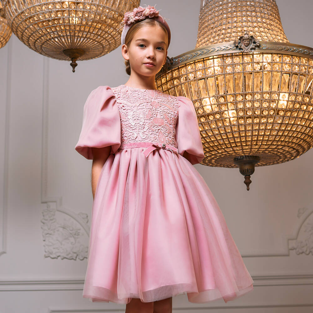 Patachou-Girls Pink Satin & Tulle Dress | Childrensalon