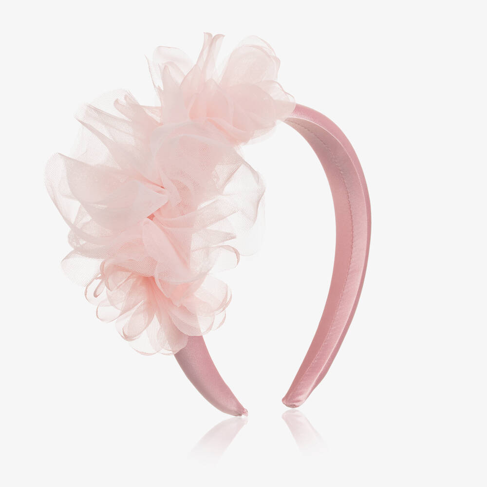 Patachou - Girls Pink Satin & Tulle Hairband | Childrensalon