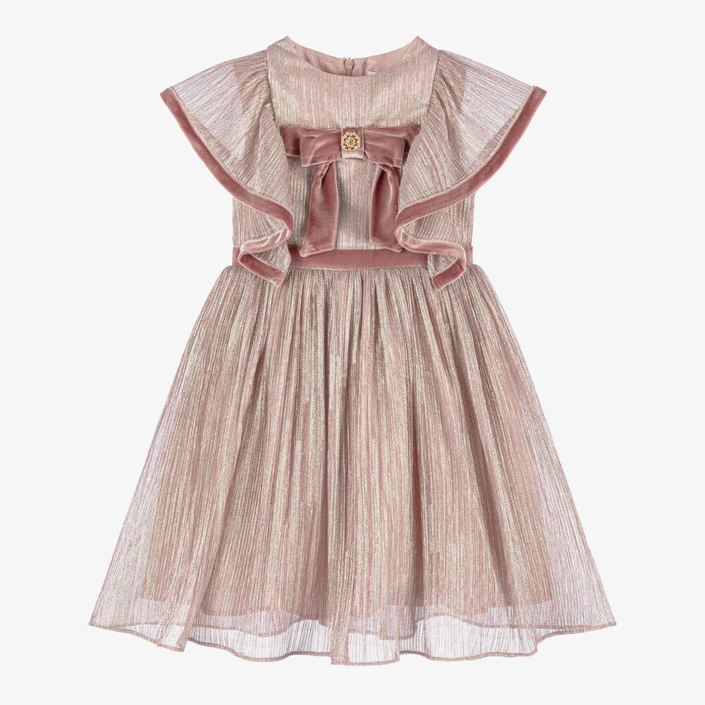 Patachou - Girls Pink Shimmer Frill Dress | Childrensalon