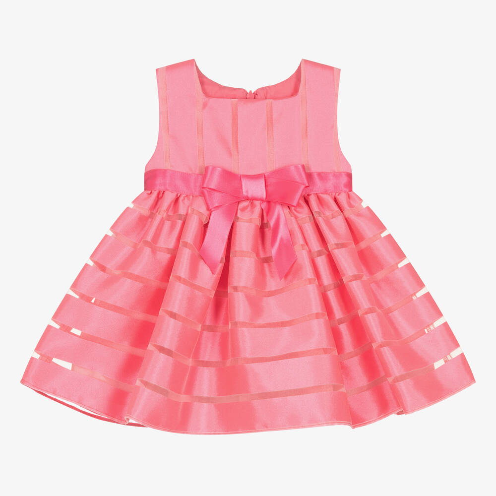 Patachou - Girls Pink Striped Satin & Organza Dress | Childrensalon