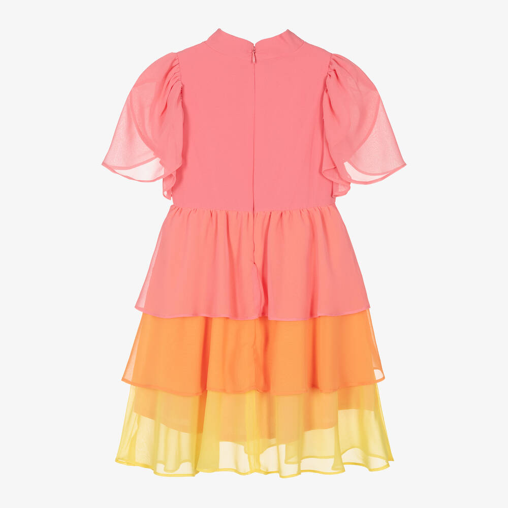 Patachou - Girls Pink Tiered Chiffon Dress | Childrensalon