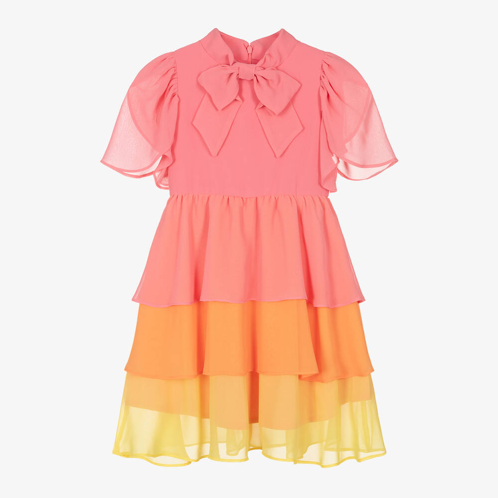 Patachou - Girls Pink Tiered Chiffon Dress | Childrensalon