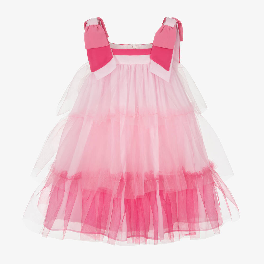 Patachou - Girls Pink Tiered Tulle Dress | Childrensalon