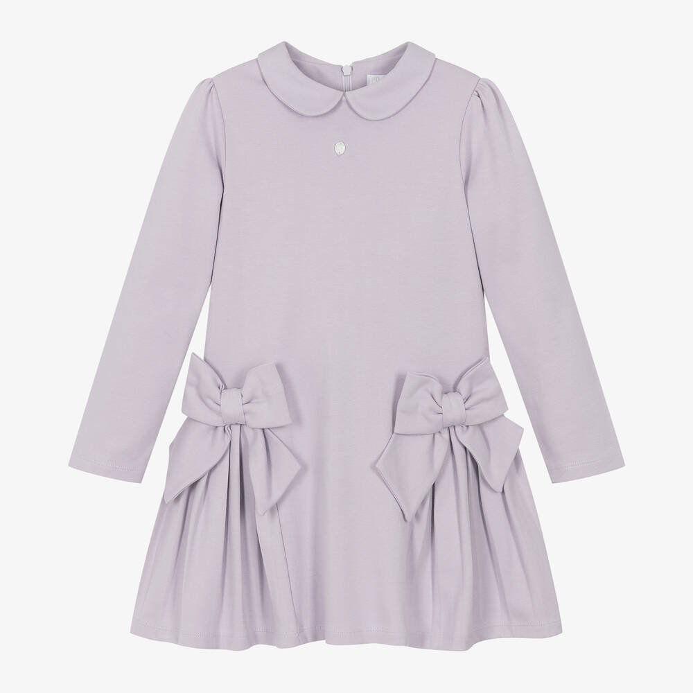 Patachou - Girls Purple Cotton Jersey Bow Dress | Childrensalon