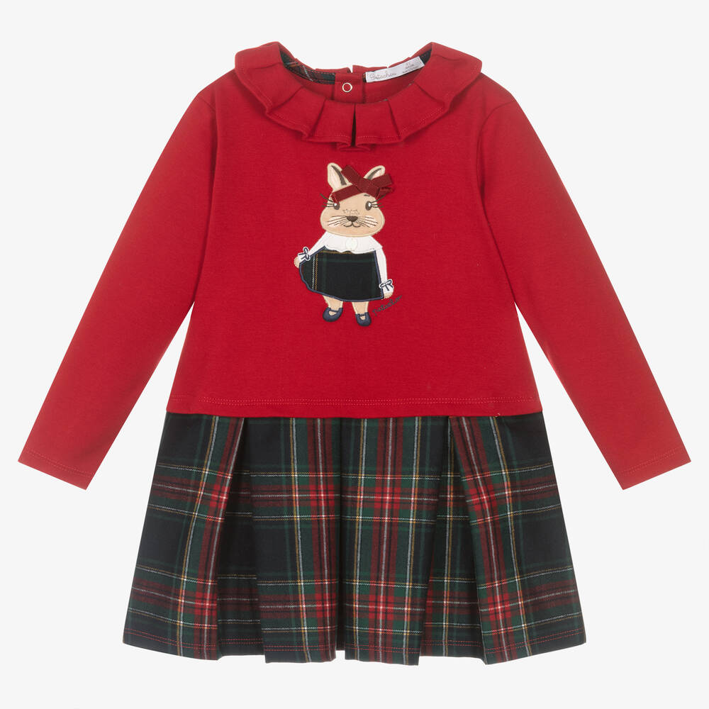 Patachou - Girls Red Bunny Tartan Dress | Childrensalon