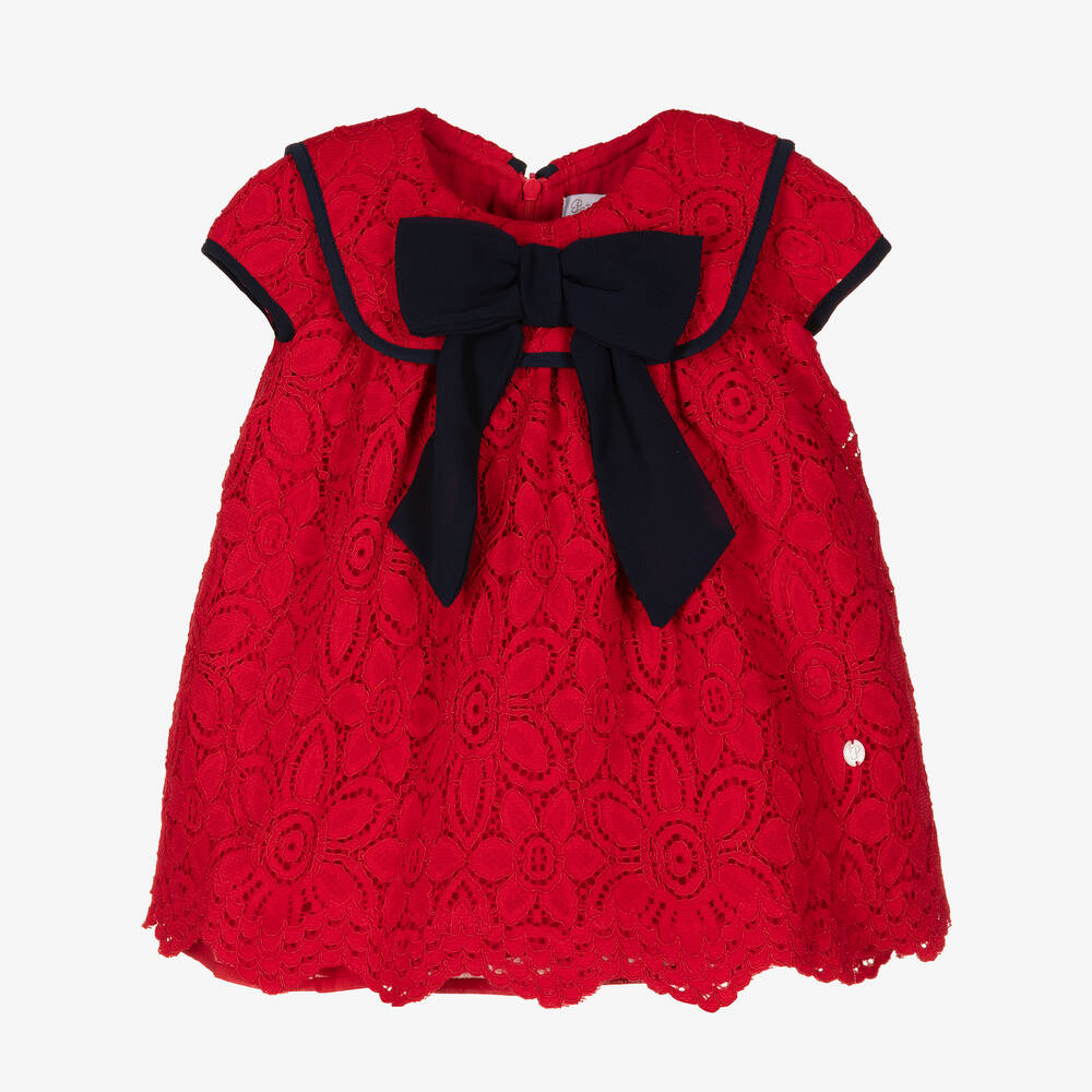 Patachou - Girls Red Cotton Lace Dress | Childrensalon