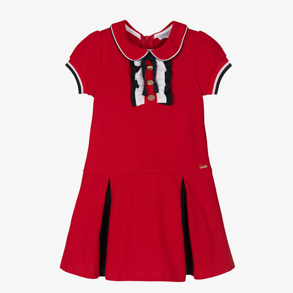 Patachou - Girls Red Cotton Piqué Dress | Childrensalon