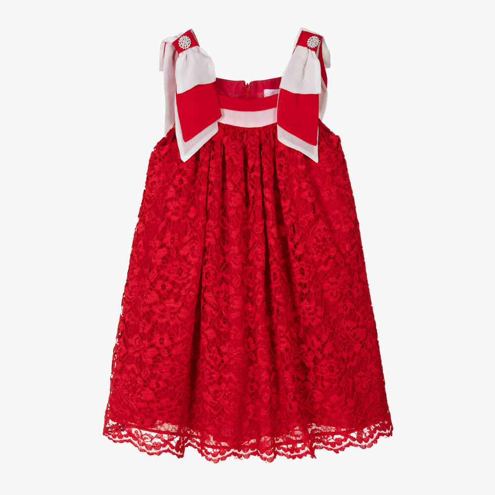 Patachou - Girls Red Floral Lace Dress | Childrensalon