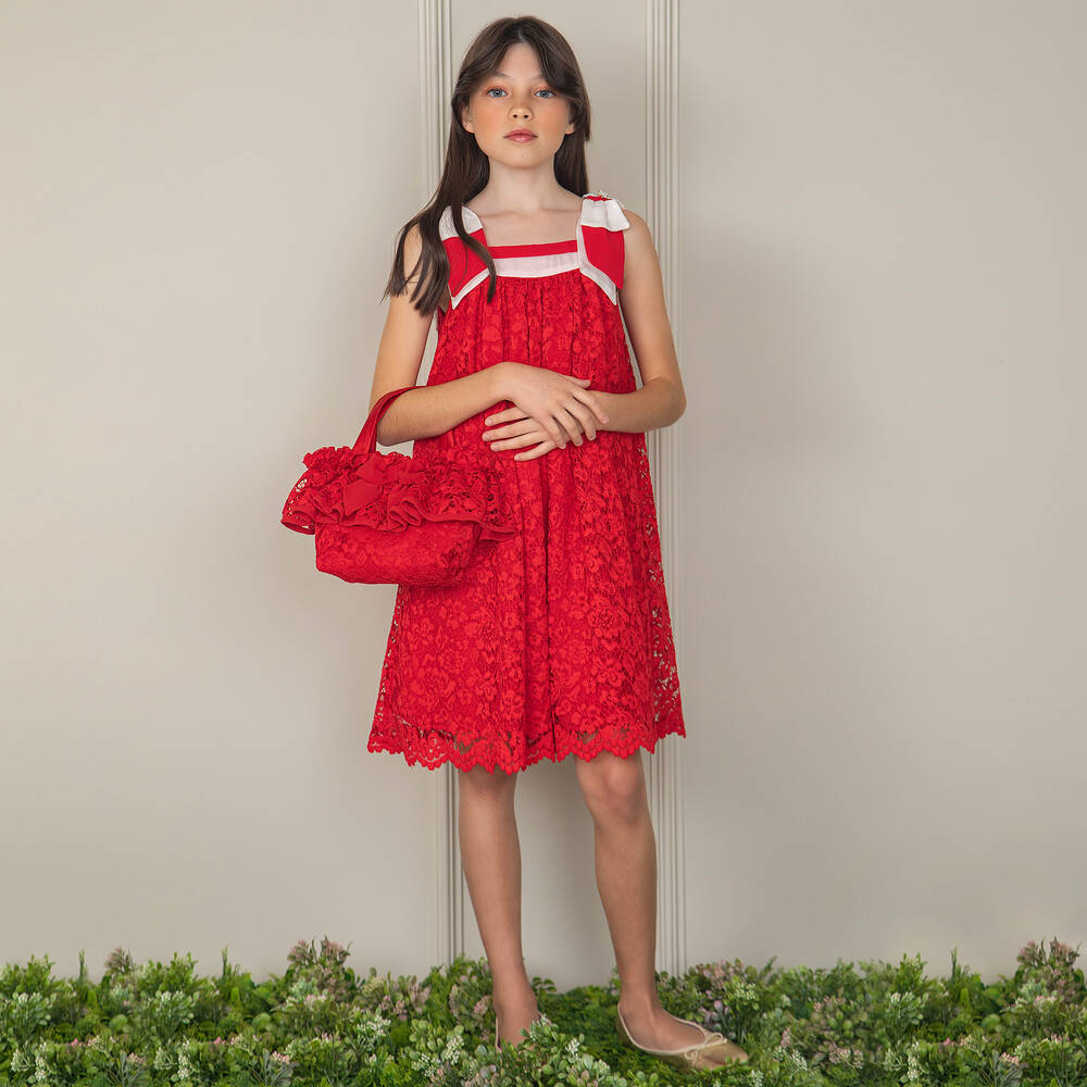 Patachou - Girls Red Floral Lace Dress | Childrensalon