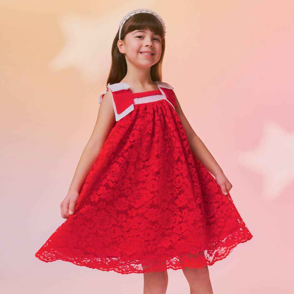 Patachou-Girls Red Floral Lace Dress | Childrensalon