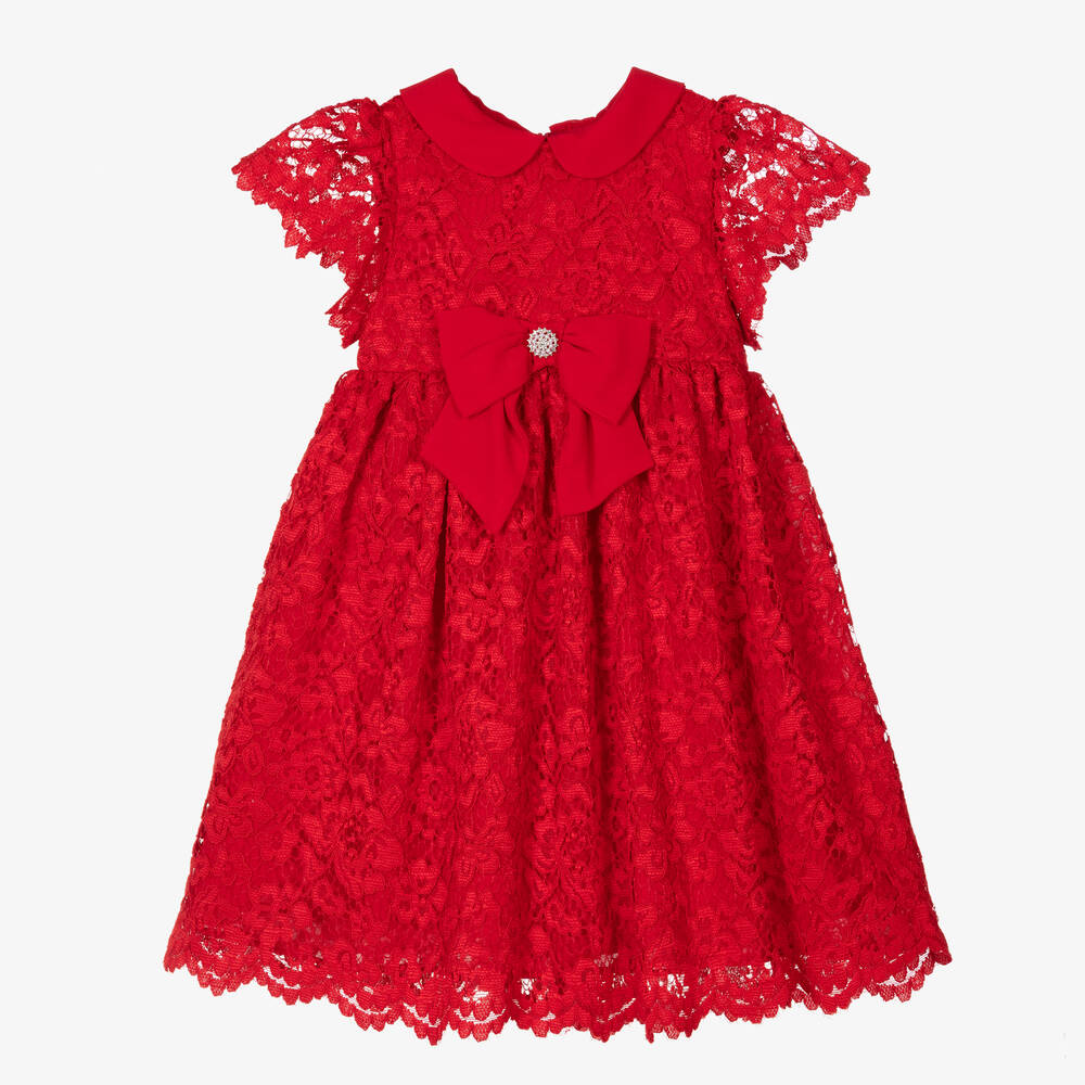 Patachou - Robe rouge dentelle à fleurs fille | Childrensalon