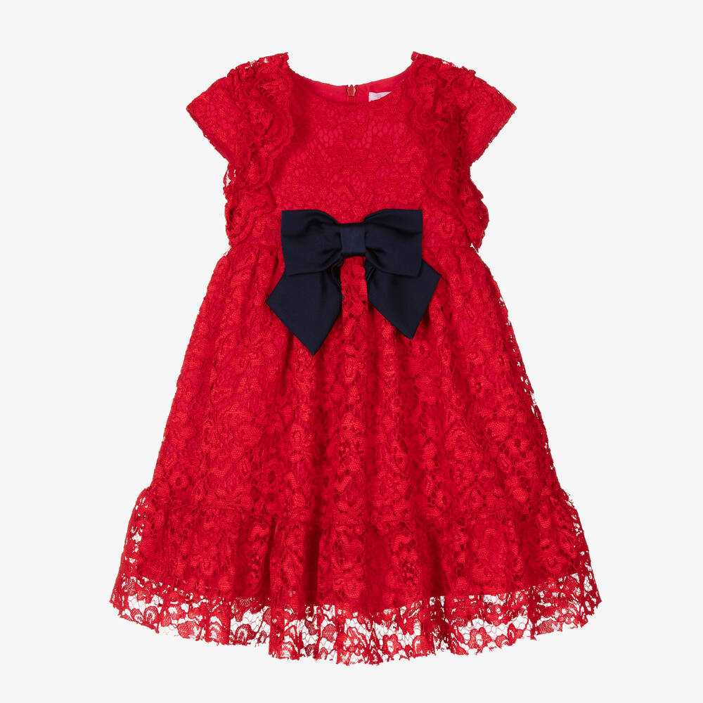 Patachou - Robe rouge dentelle à fleurs fille | Childrensalon