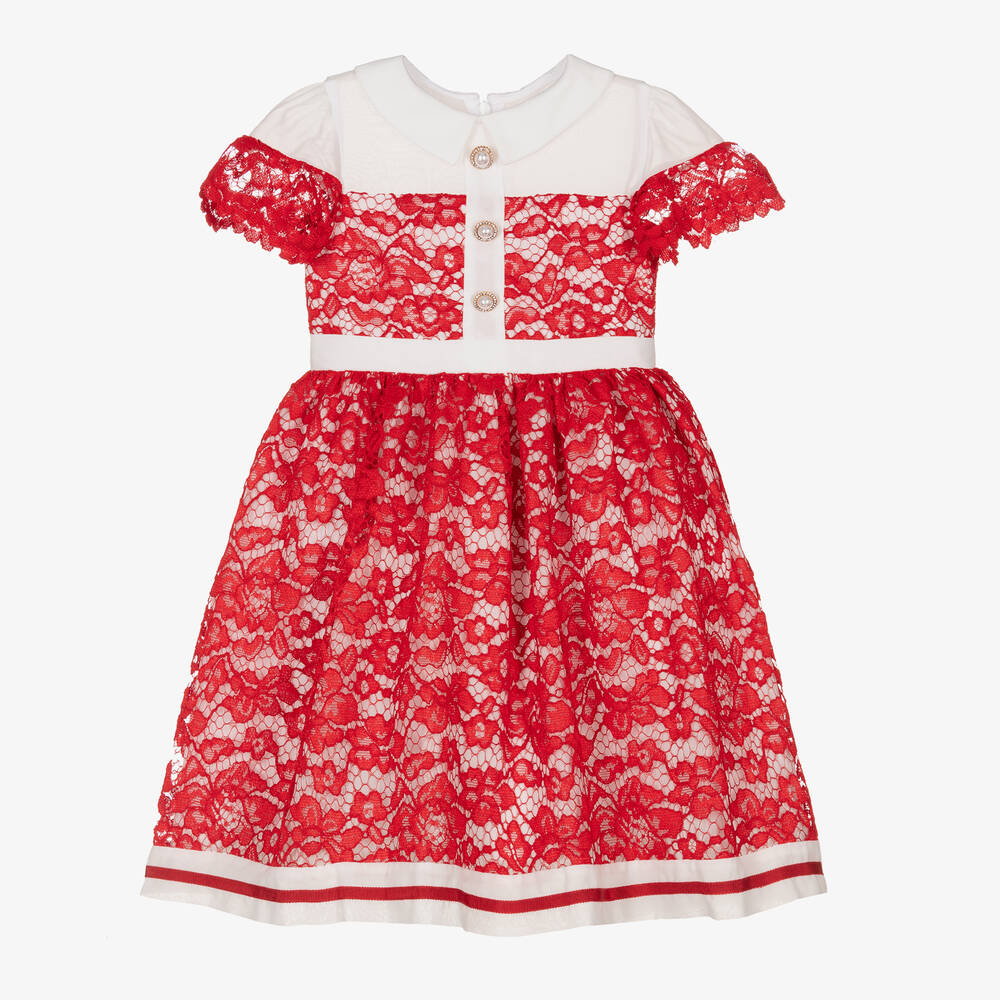 Patachou - Girls Red Lace & Chiffon Dress | Childrensalon