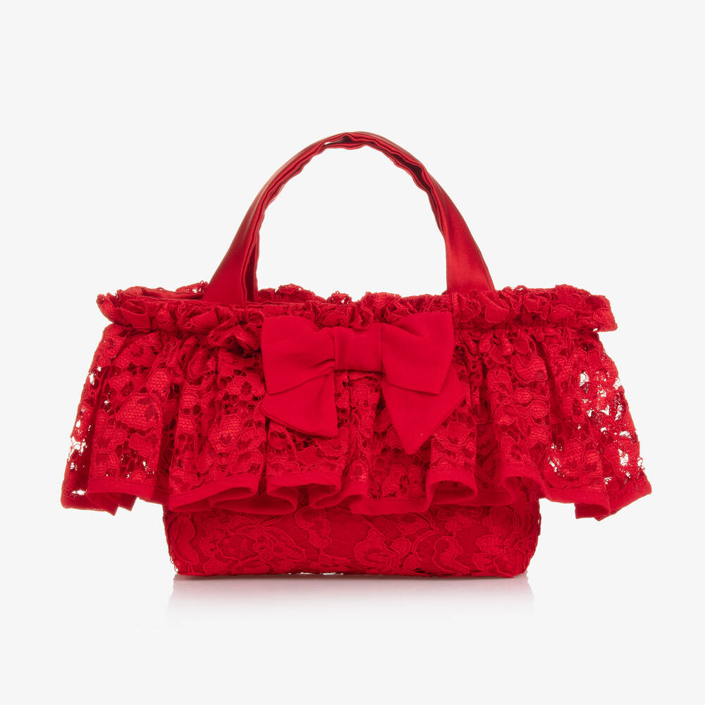 Patachou - حقيبة يد دانتيل وساتان لون أحمر للبنات (26 سم) | Childrensalon