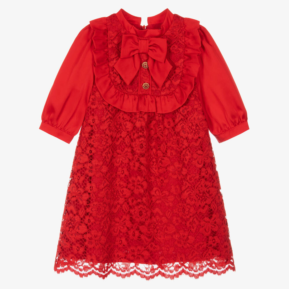 Patachou - Girls Red Satin & Lace Dress | Childrensalon