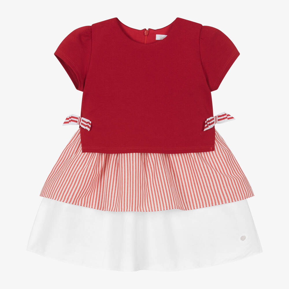 Patachou - Girls Red & White Cotton Dress | Childrensalon
