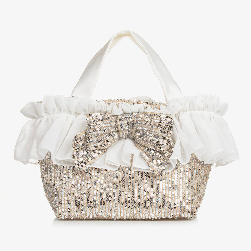 Patachou - Girls Silver Sequin Bow Handbag (26cm) | Childrensalon