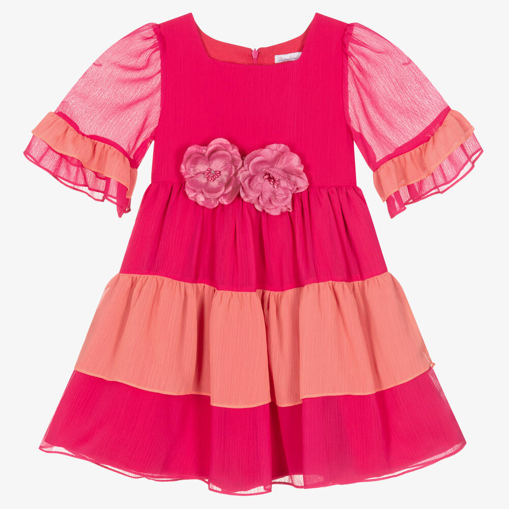 Patachou - Girls Tiered Pink Chiffon Dress | Childrensalon